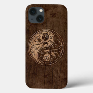Coque Case-Mate iPhone Roses de Yin Yang avec l'effet en bois de grain