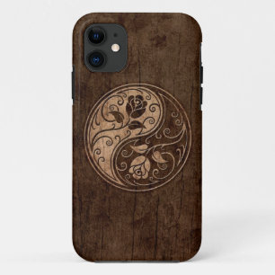 Coque Case-Mate Pour iPhone Roses de Yin Yang avec l'effet en bois de grain