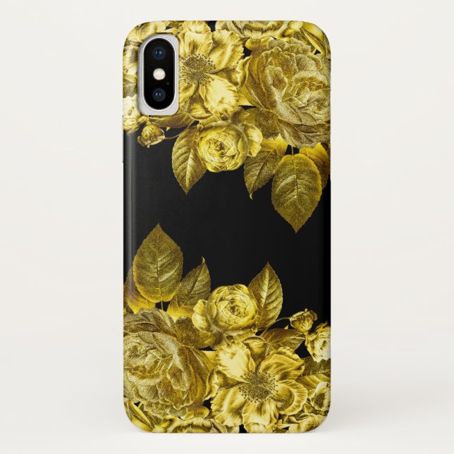 Coques Case-Mate iPhone Roses d'or et marbre noir (Dos)