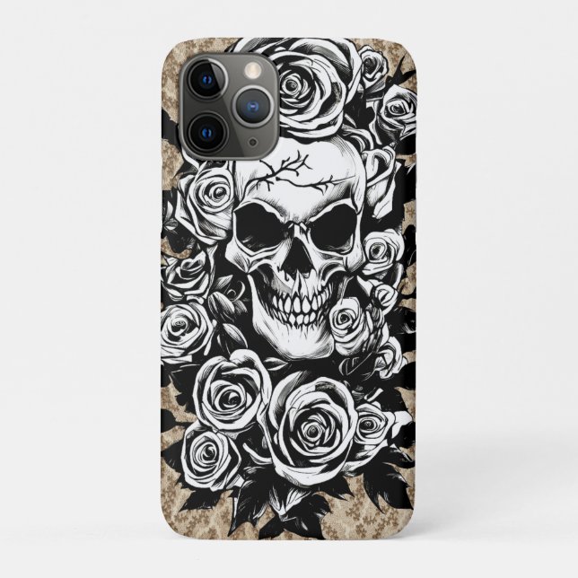 Coques Case-Mate iPhone Roses du crâne humain Goth Dessin original à l'enc (Dos)