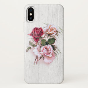 Case-Mate iPhone Case Roses élégantes roses et rouges sur bois blanchi