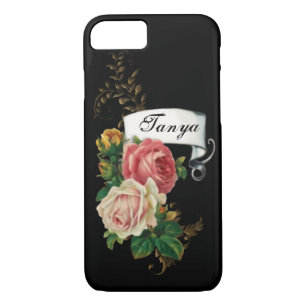 Coque iPhone 8/7 Roses élégants et Feuilles d'or Personnalisé