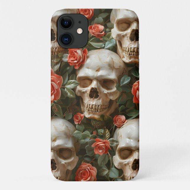 Coques Case-Mate iPhone Roses et crânes (Dos)