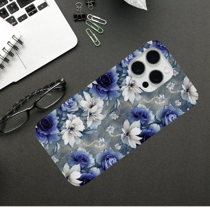 Coque Case-Mate iPhone Roses et Lys Bleus et Blancs élégants