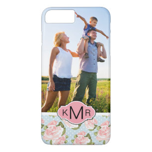 Coque iPhone 8 Plus/7 Plus Roses faits sur commande de photo et de monogramme