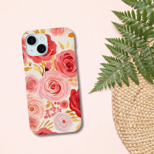 Coque Case-Mate iPhone Roses Fleurs Florales Rouge Rose Aquarelle