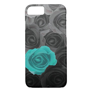 Coque iPhone 7 Roses gris Ombre avec accent Turquoise