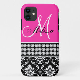 Case-Mate iPhone Case Roses indien, diamants imprimés par damassé noire