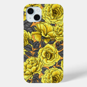 Coque Case-Mate iPhone Roses jaunes avec feuilles gris sur orange