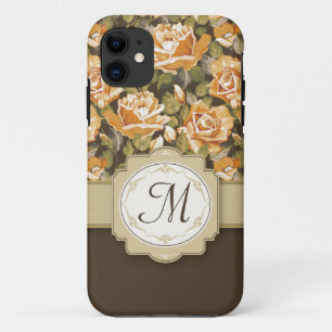 Case-Mate iPhone Case Roses jaunes d'or sur le brun avec le monogramme