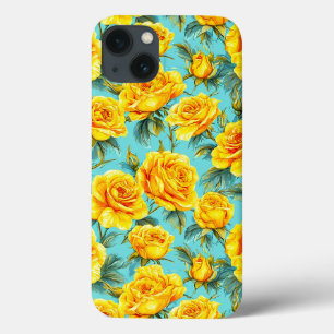 Case-Mate iPhone Case Roses jaunes sur fond bleu