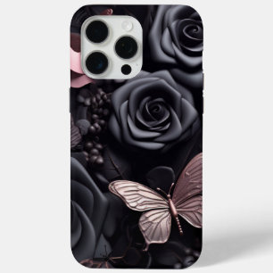 Coque Case-Mate iPhone roses noirs et papillon 3D
