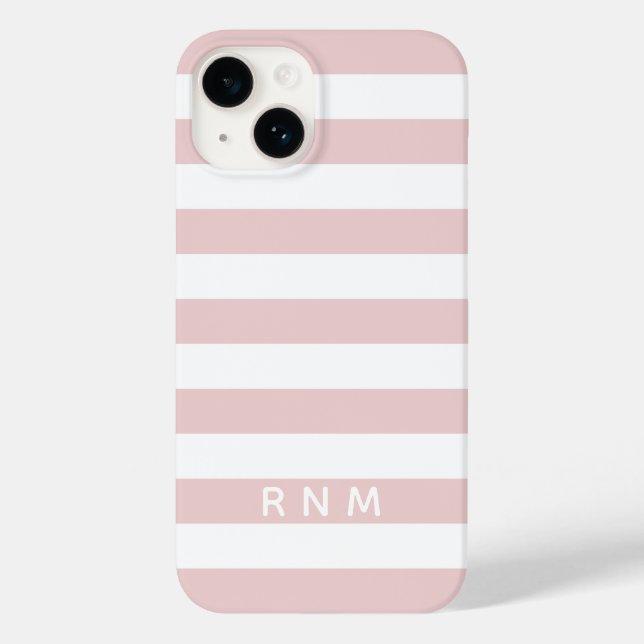 Coques Case-Mate iPhone Roses Pâles Rayures avec Nom ou Monogramme Set 14 (Verso)
