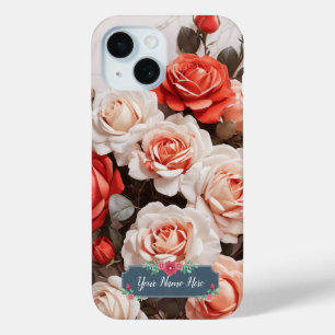 Coque Case-Mate iPhone Roses romantiques roses rouges Fleurs sur Marbre b