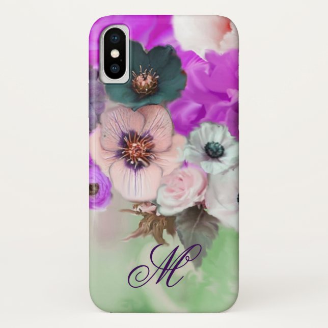 Coques Case-Mate iPhone Roses ROSE, MONOGRAMME DES FLEURS D'ANÉMONE BLANC (Dos)