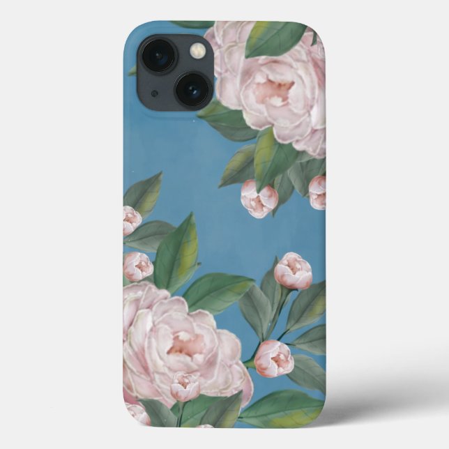 Coques Case-Mate iPhone Roses rose pâle avec Arrière - plan bleu marine (Verso)
