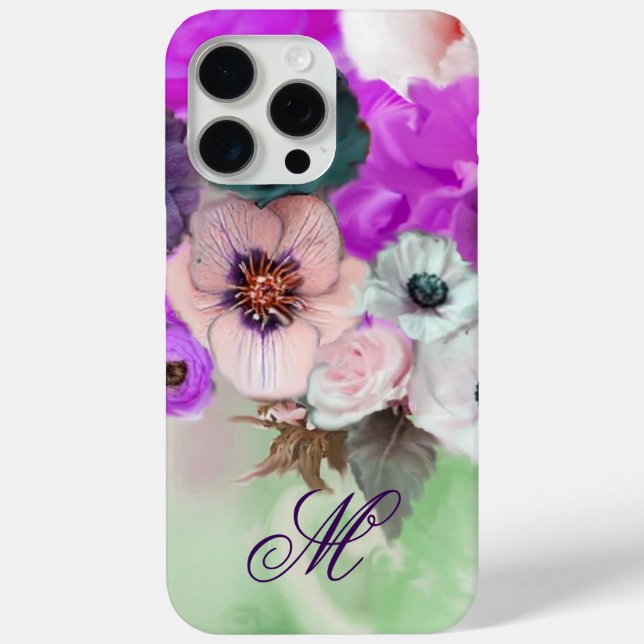 COQUES Case-Mate iPhone ROSES ROSE POUR ET BLANC ANEMONE FLEURS MONOGRAMME (Verso)
