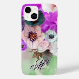 COQUE Case-Mate iPhone ROSES ROSE POURPRE, FLEURS D'ANÉMONE BLANCHE MONOG