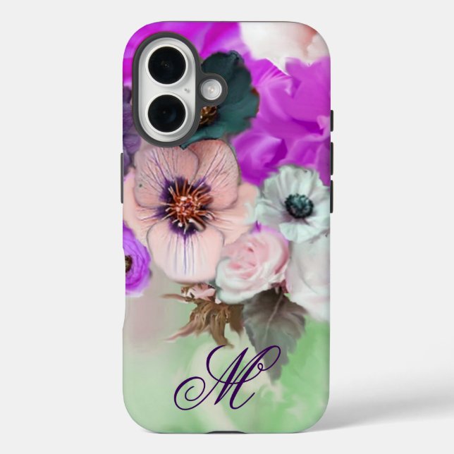 COQUES Case-Mate iPhone ROSES ROSE POURPRE, FLEURS D'ANÉMONE BLANCHE MONOG (Verso)
