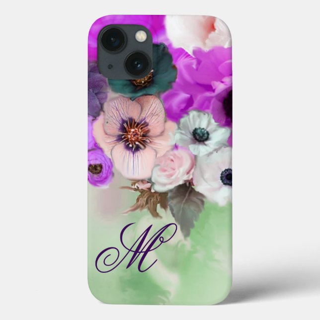COQUES Case-Mate iPhone ROSES ROSE POURPRE, FLEURS D'ANÉMONE BLANCHE MONOG (Verso)