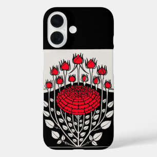 Coque Pour iPhone 16 ROSES ROSEBUDS Art Nouveau Floral NOIR BLANC ROUGE