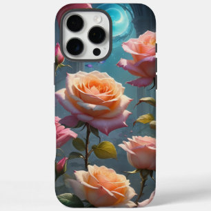 Coque iPhone 16 Pro Max Roses roses de pêche enchantées