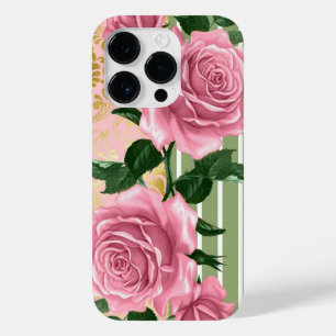 Coque Case-Mate iPhone Roses roses élégantes et Feuilles verts