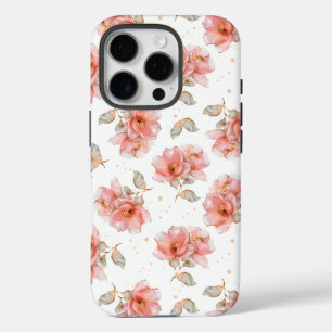 Coque iPhone 16 Pro Roses roses et Feuilles roses
