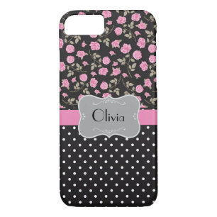 Case-Mate iPhone Case Roses roses et Pois roses sur Noir -