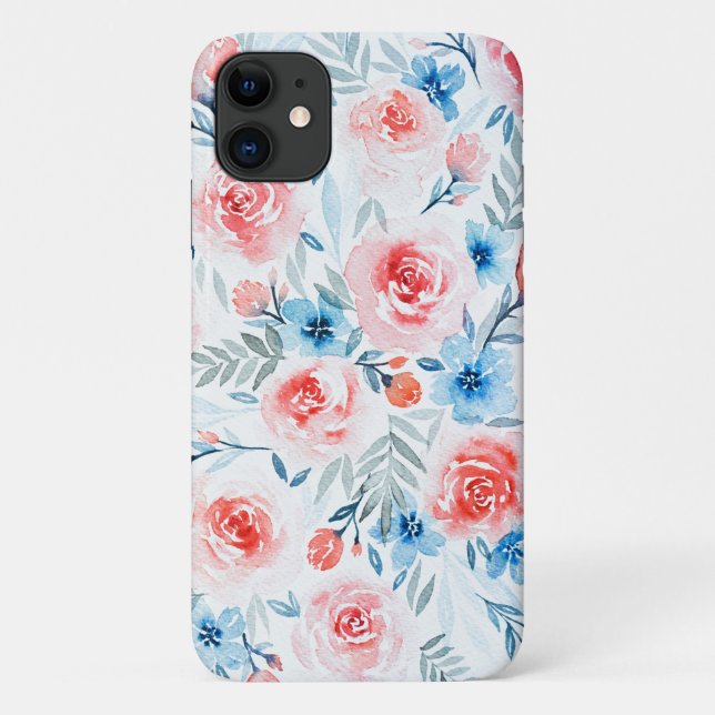 Coques Case-Mate iPhone Roses roses roses Bleues Fleurs Aquarelle Motif Fl (Dos)
