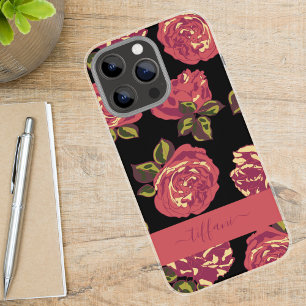 Coque iPhone 16 Pro Max Roses Roses Roses Foncé Design Botanique