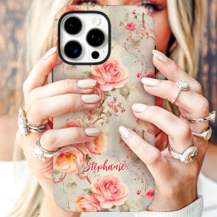 Coque iPhone 16 Pro Max Roses Roses Roses Romantique Floral Nom Personnali
