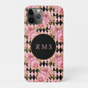 Case-Mate iPhone Case Roses roses sur le Monogramme arlequin