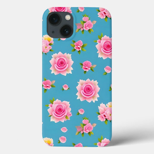 Coques Case-Mate iPhone Roses roses sur un fond bleu (Verso)
