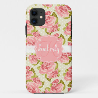 Coque Case-Mate Pour iPhone Roses roses vintages Girly décorés d'un monogramme