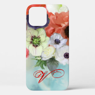 COQUES POUR iPhone ROSES ROUGES BLANCHES ET FLEURS ANÉMONE MONOGRAMME