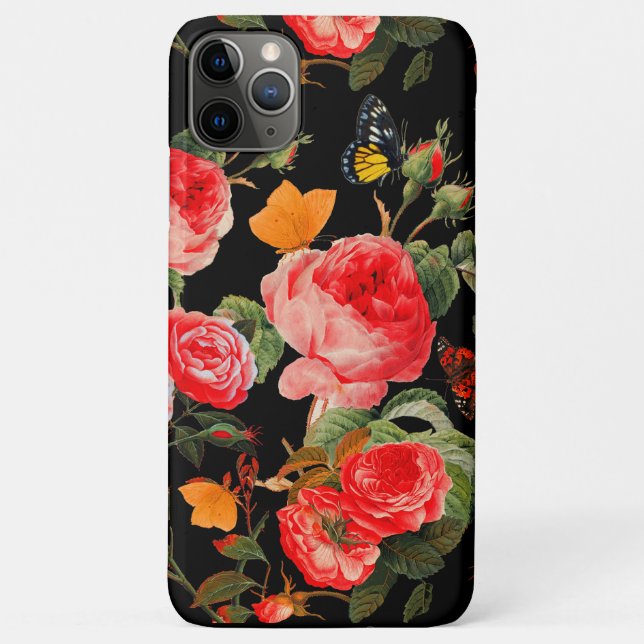 Coques Case-Mate iPhone ROSES ROUGES, BOUTEILLES JAUNES Floral noir (Dos)