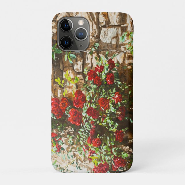 Coques Case-Mate iPhone Roses rouges contre un mur de pierre (Dos)