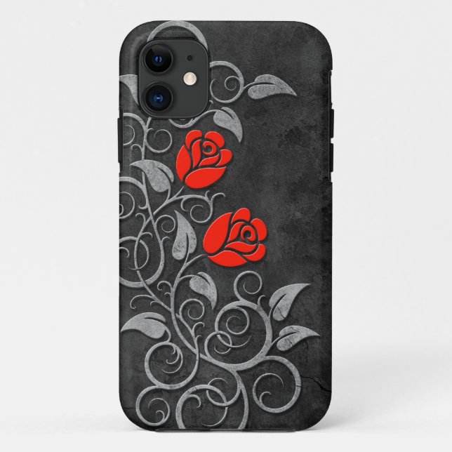 Coques Case-Mate iPhone Roses rouges en pierre foncés de tourbillonnement (Dos)
