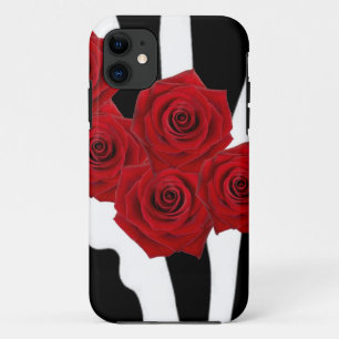 COQUES POUR iPhone ROSES ROUGES ET COPIE NOIRE ET BLANCHE DE ZÈBRE