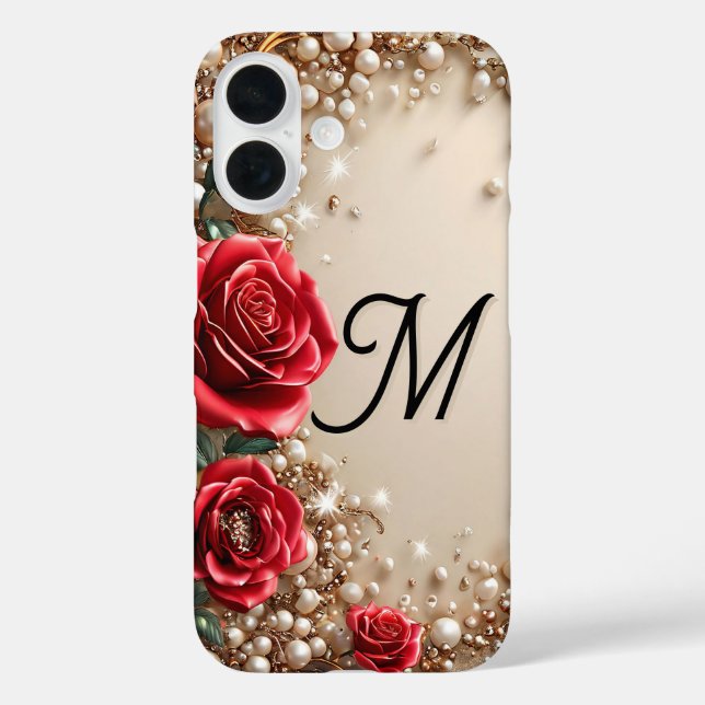 Coques Case-Mate iPhone Roses Rouges Luxe Floral Esthétique Cadeau Or (Verso)