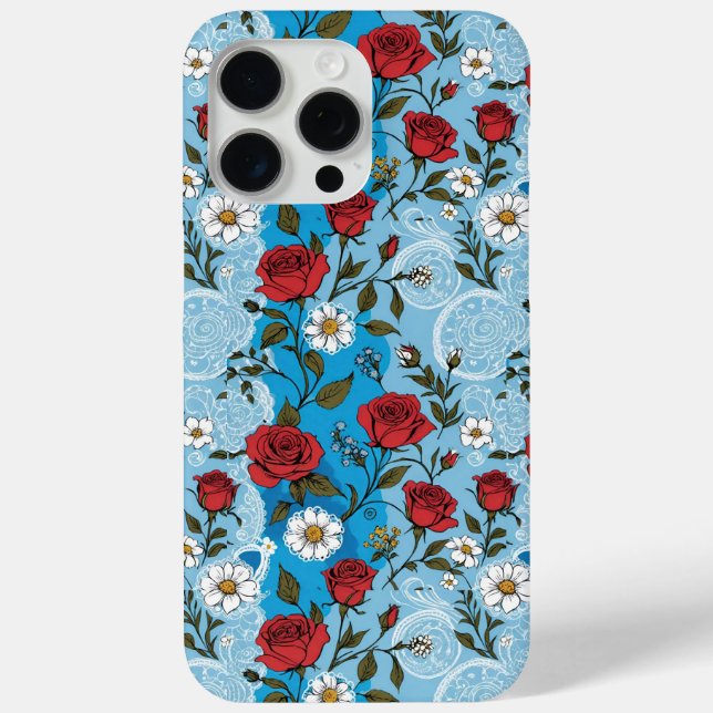 Coques Case-Mate iPhone Roses rouges marguerites et dentelle bleu clair (Verso)