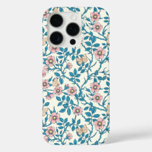 Coque iPhone 16 Pro Roses sauvages et papillons /rose/bleu/blanc cassé