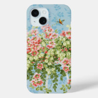 Roses SAUVAGES, FEUILLES VERTS, OISEAU VOLANT DANS