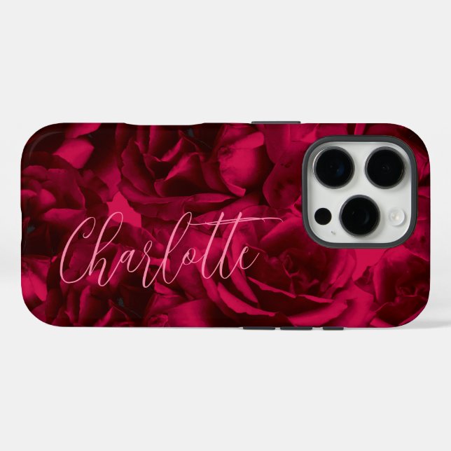 Coques Case-Mate iPhone Roses Sombre Personnalisation du Nom (Verso (horizontal))