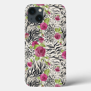 iPhone 13 Coque Roses sur le motif animal