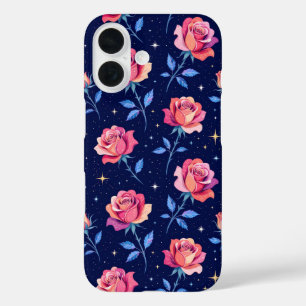 Coque Pour iPhone 16 Roses Vibrantes Contre Ciel Nocturne Étoilé