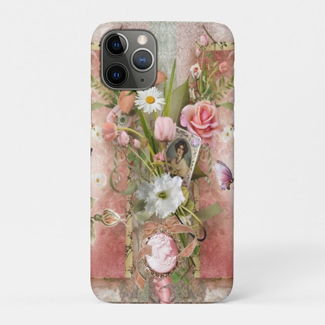 Coques Case-Mate iPhone Roses vintages (A phone case with a vintage floral design, featuring a bouquet of pink roses.)