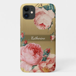 Case-Mate iPhone Case Roses vintages sur or avec nom Monogramme