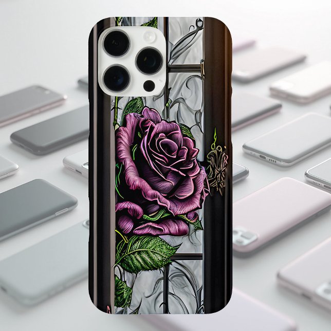 Coques Case-Mate iPhone Roses violettes par la fenêtre - style gothique (Créateur téléchargé)